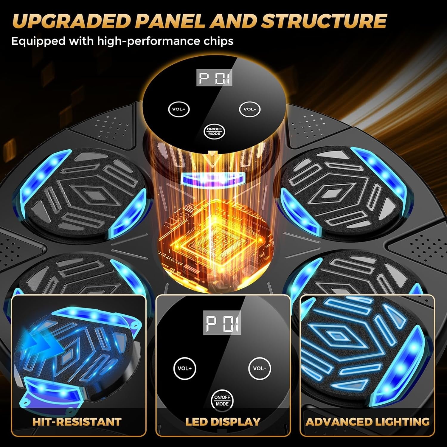 Music Boxing Machine LED Punch Trainer Wall Mounted Bluetooth Gloves Set