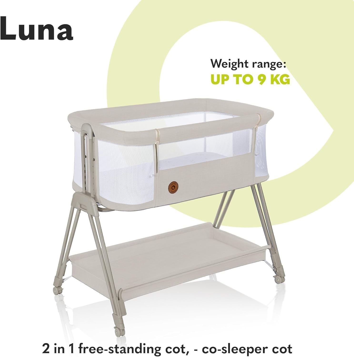 2in1 Baby Bedside Crib Adjustable Height Incline Cot with Wheels & Storage Beige