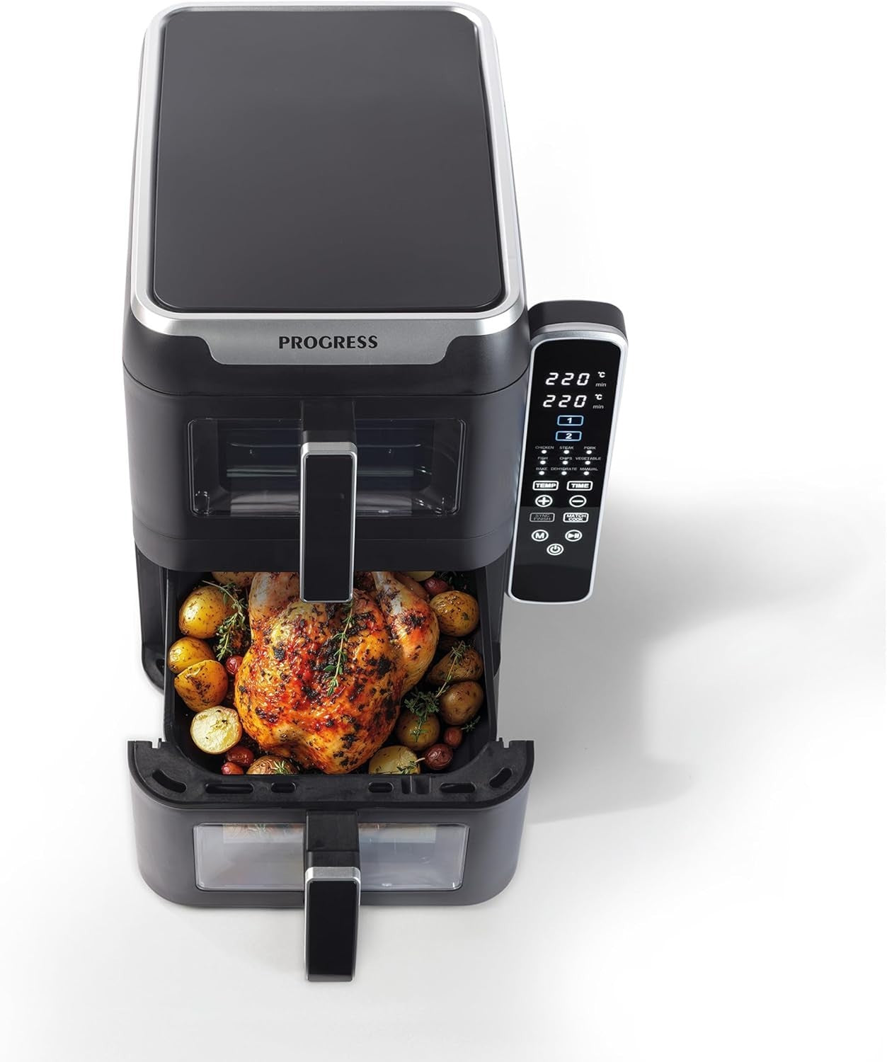9L Dual Tier Air Fryer Stacked 2 Basket Window Touch LED 9 Presets 2400W