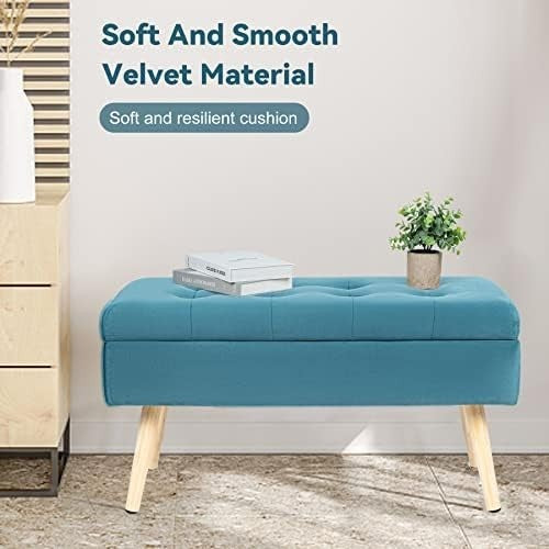 Light Green Velvet Storage Bench Ottoman Padded Seat Shoe Bench 80×35×43cm