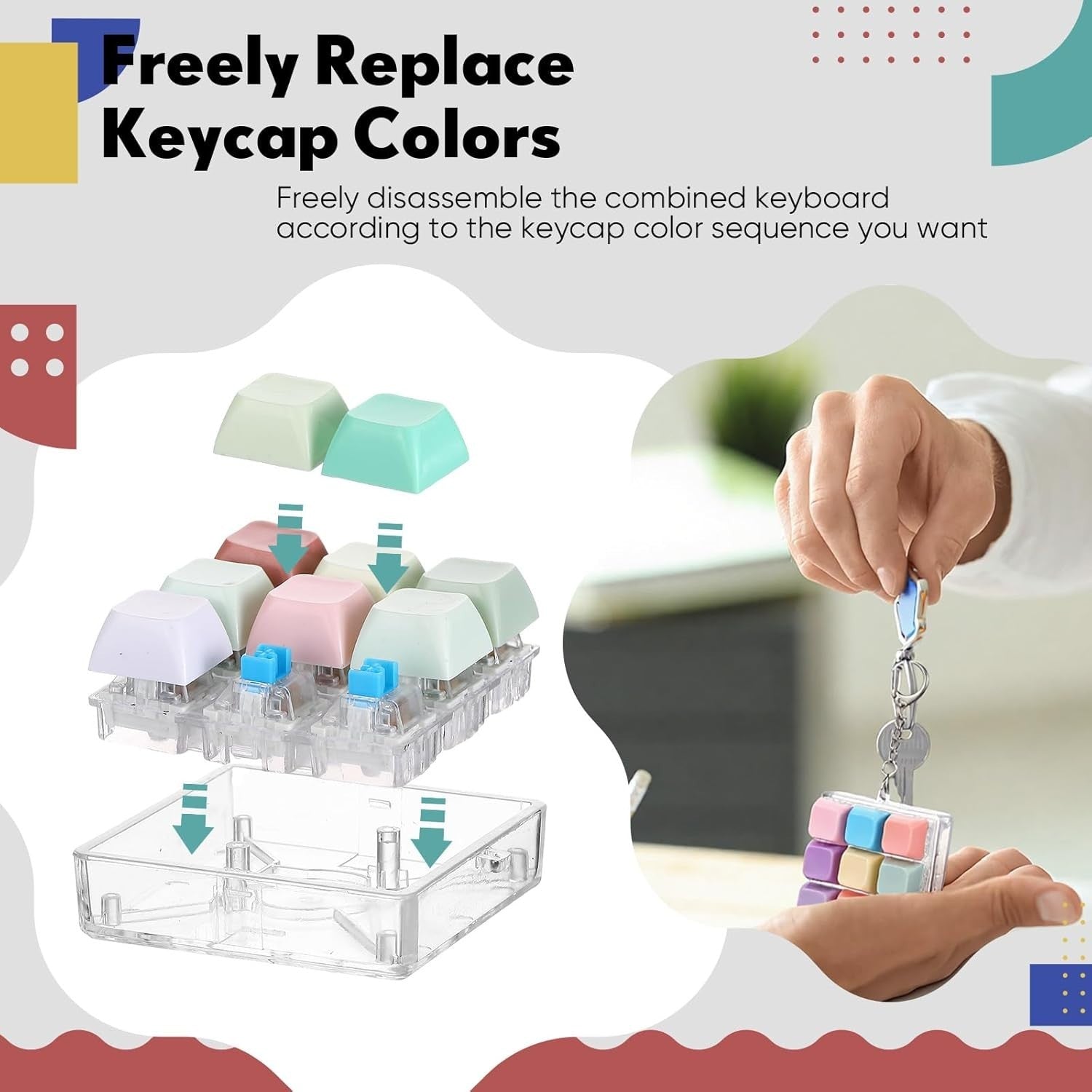 20 Pack Keyboard Fidget Clicker Keychain Stress Relief 9 Key Toys
