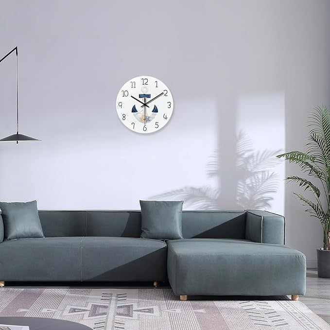 Coastal Nautical Wall Clock 14" Silent Beach Style Anchor Design Home Decor