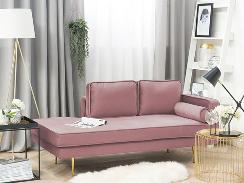 Modern Pink Velvet Chaise Lounge Gold Metal Legs Compact Stylish Seating