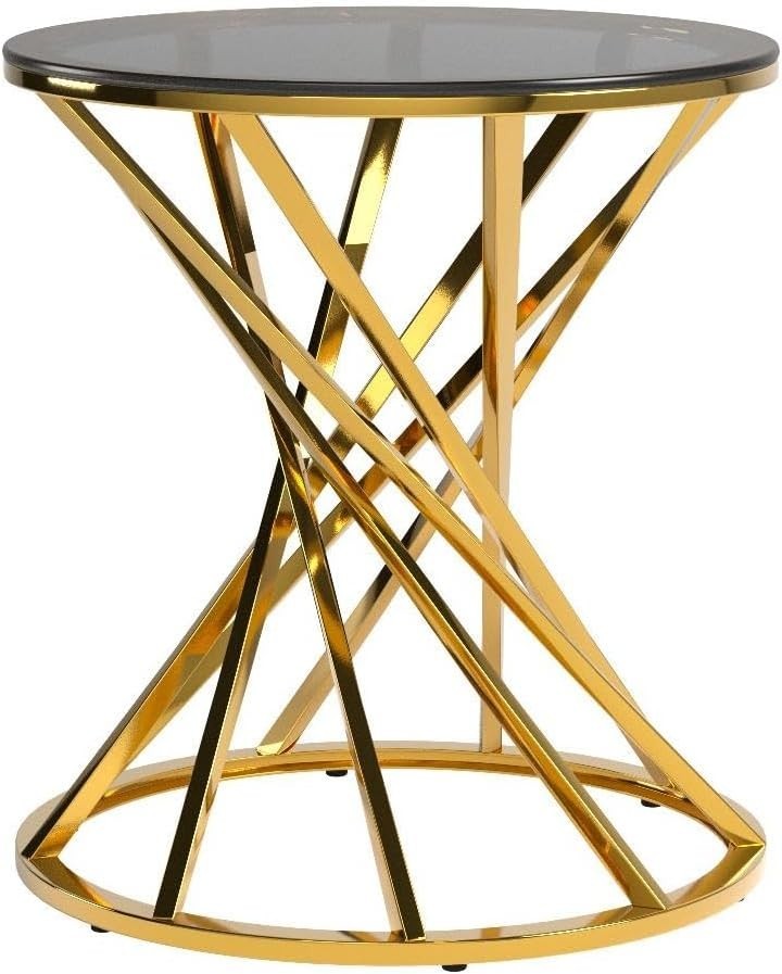 Round Gold Side Table Tempered Glass 50x50cm | Modern End Table for Living Room
