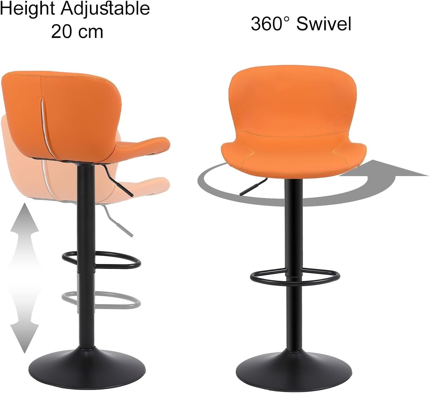 Orange PU Leather Bar Stools Set of 3 | Adjustable Swivel Counter Chairs