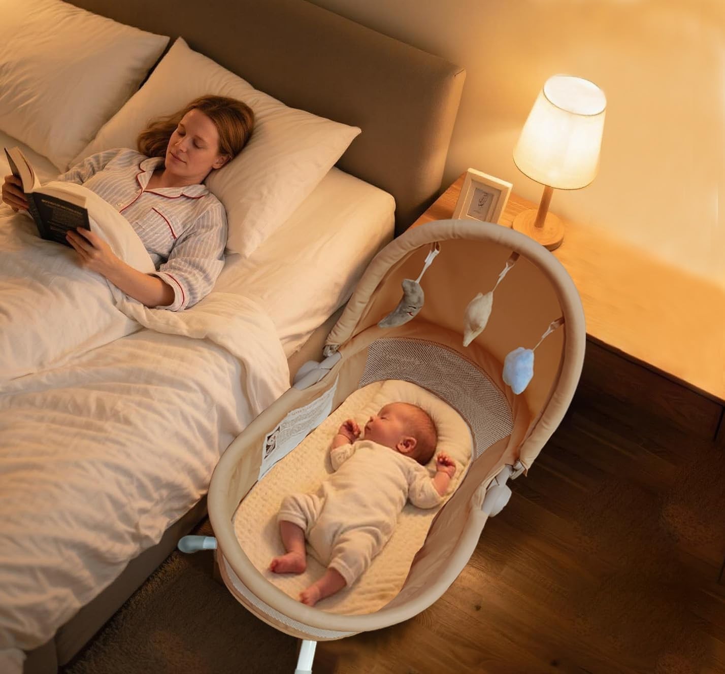3in1 Electric Baby Cradle Bluetooth Bassinet with Music, Remote & Wheels Khaki