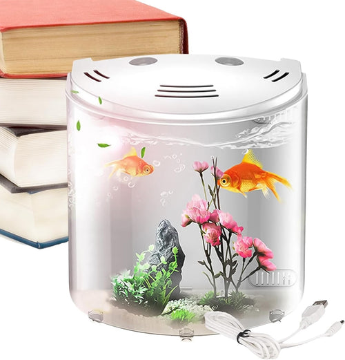 Small Betta Fish Tank Desktop Aquarium w/ Pump Clear Acrylic Bowl