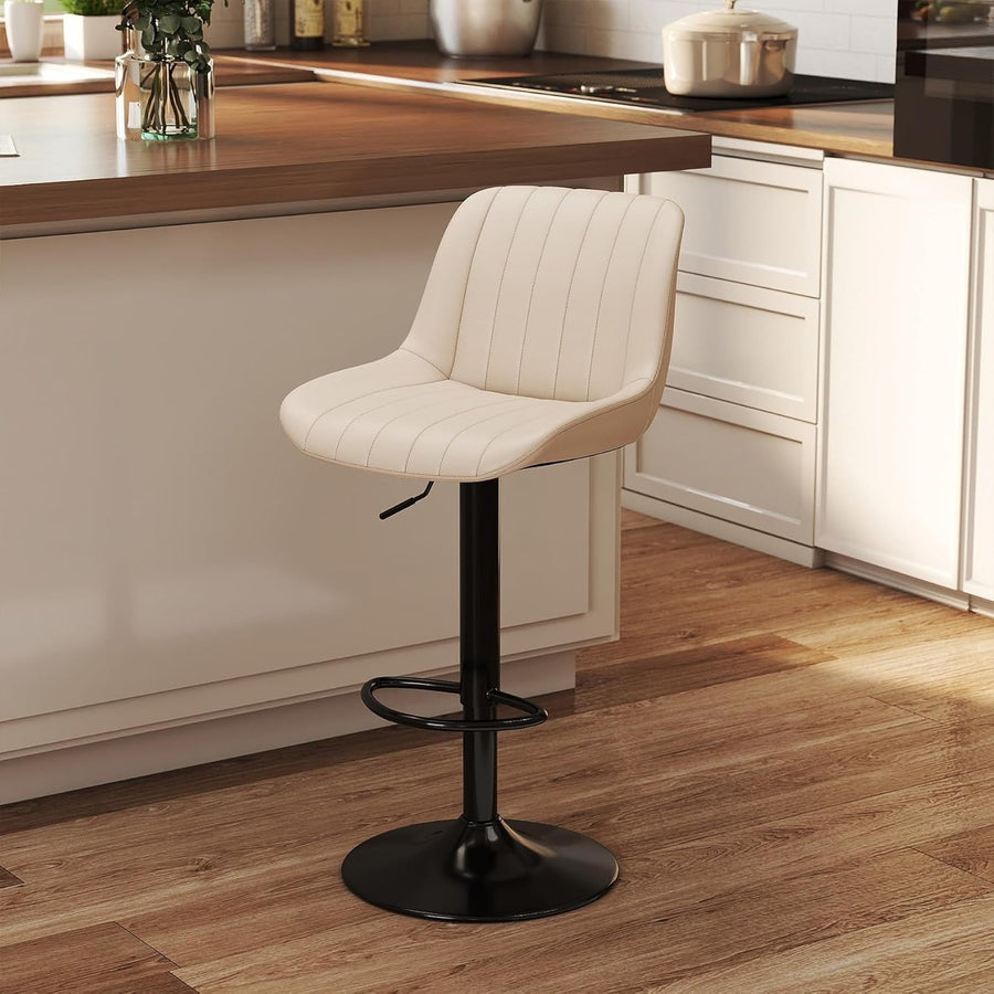 Beige Adjustable Swivel Bar Stool PU Leather Modern Counter Chair