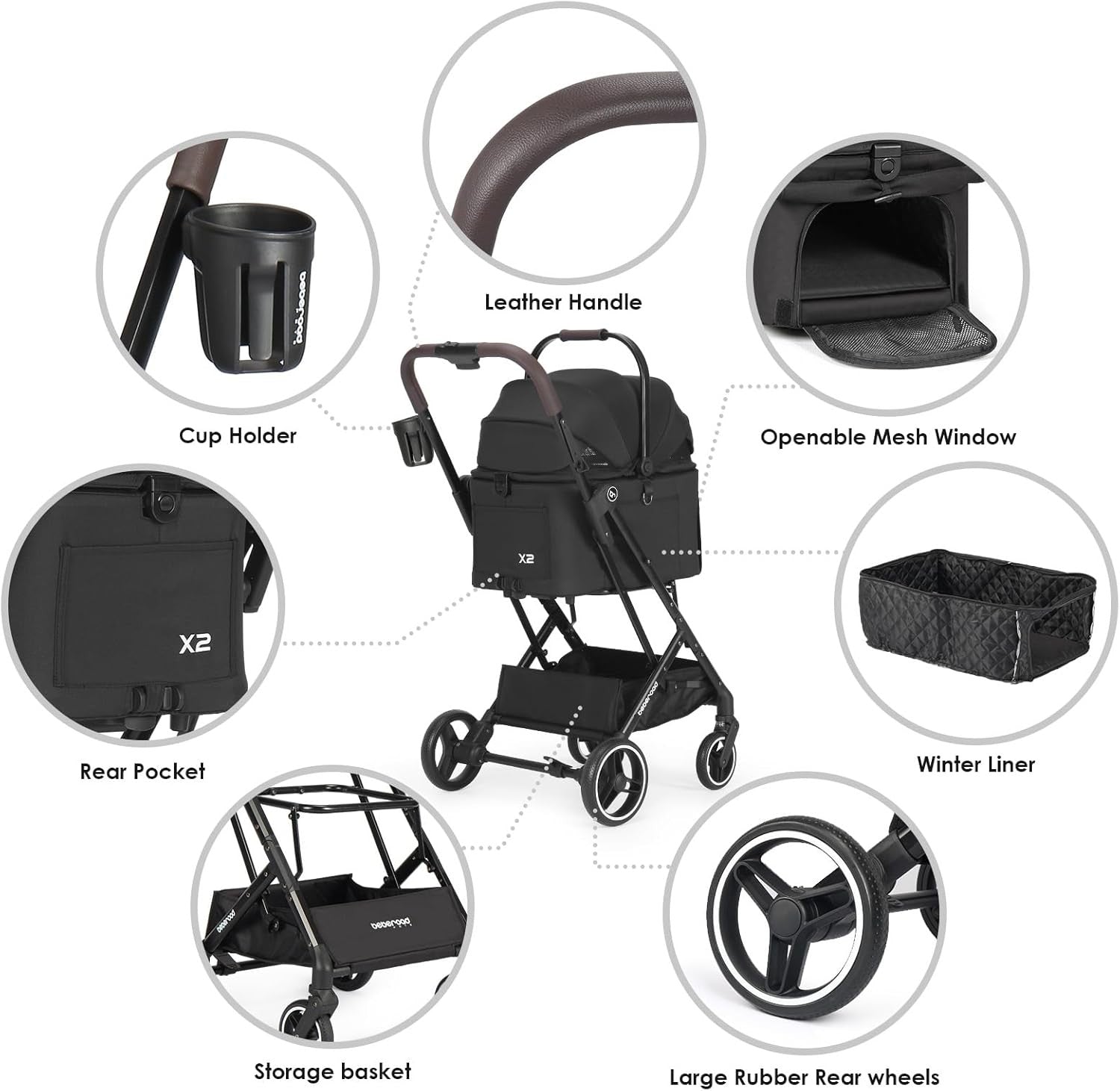 Pet Stroller Dog Pram 3 in 1 Detachable Carrier Foldable for Small Pets