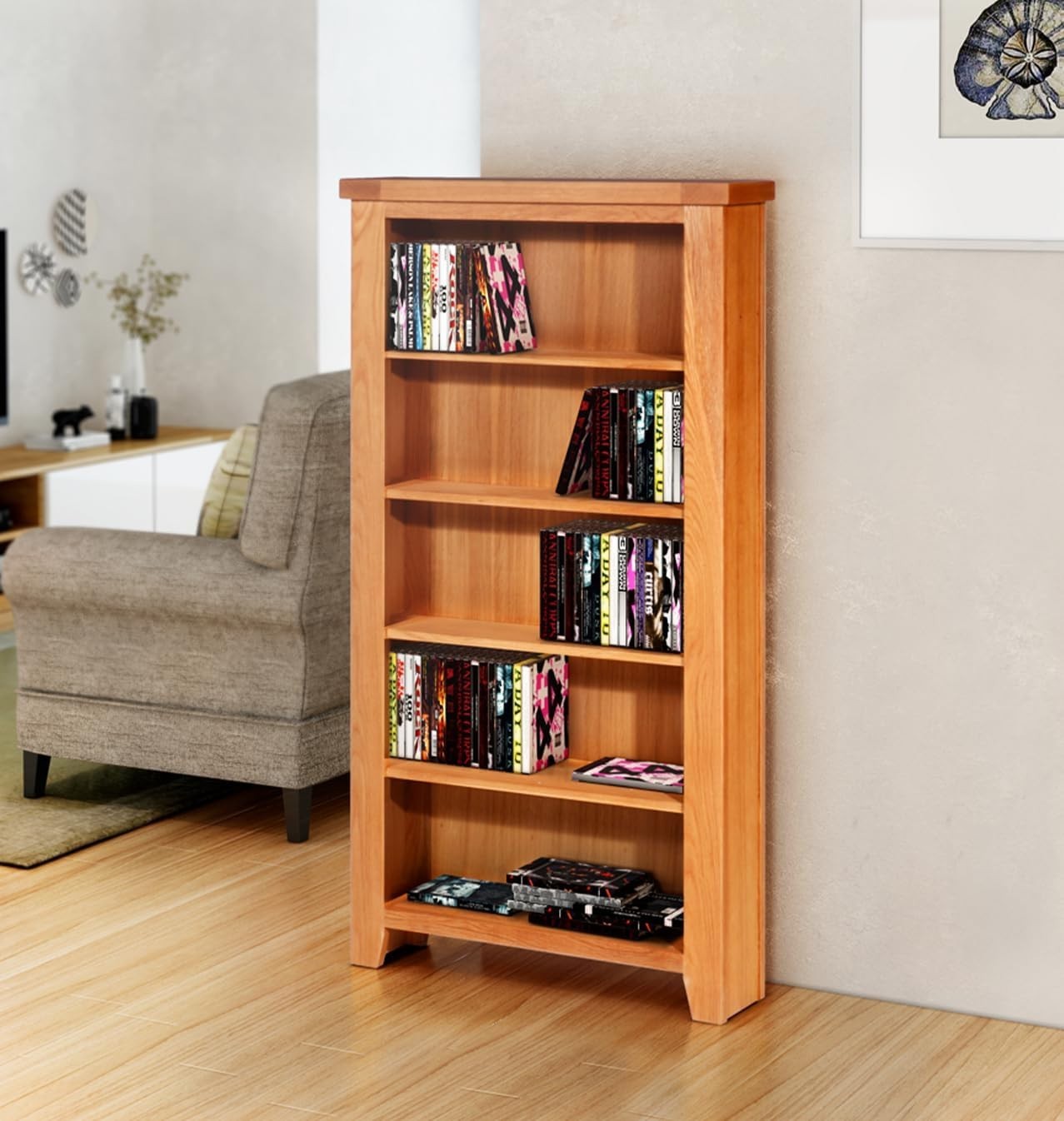 Solid Oak CD DVD Storage Unit 5 Tier Media Tower Holds 250 CDs