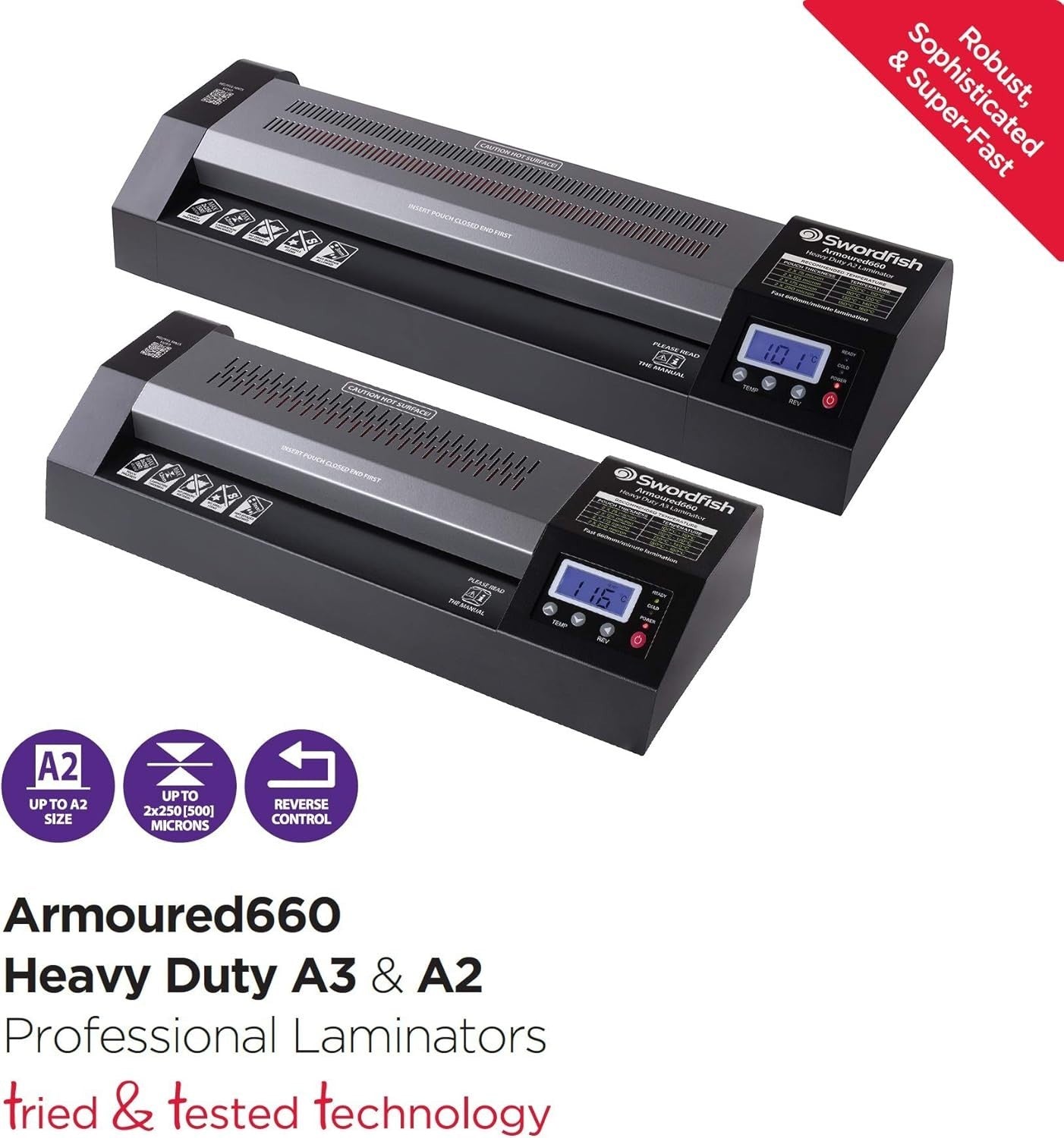 Heavy Duty A3 Laminator 660mm/min Steel Body Fast Rollers Reverse Control