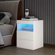 Modern White LED Bedside Table with Drawers & Charging Station Nightstand
