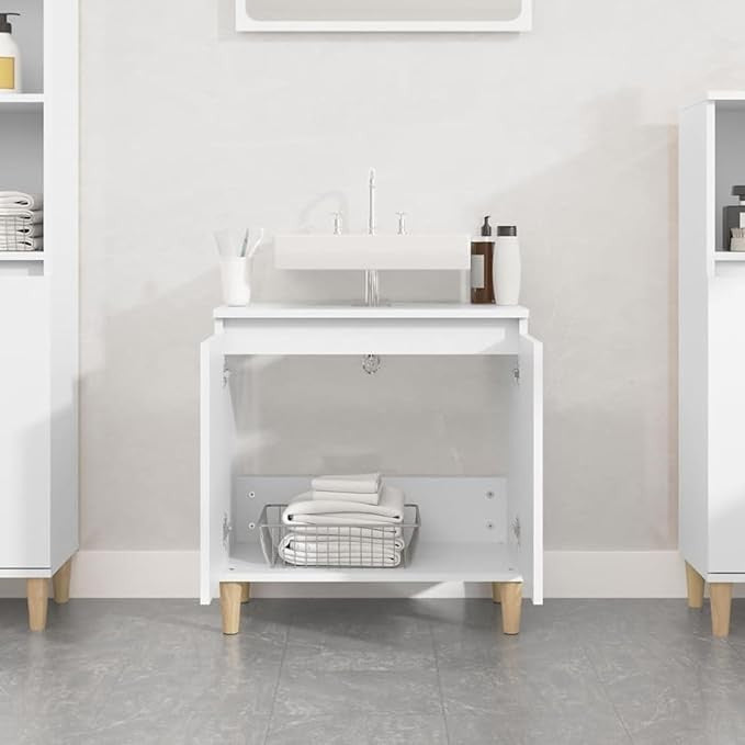 White Bathroom Sink Cabinet Cupboard 58x33x60cm Modern Under Sink Vanity Storage