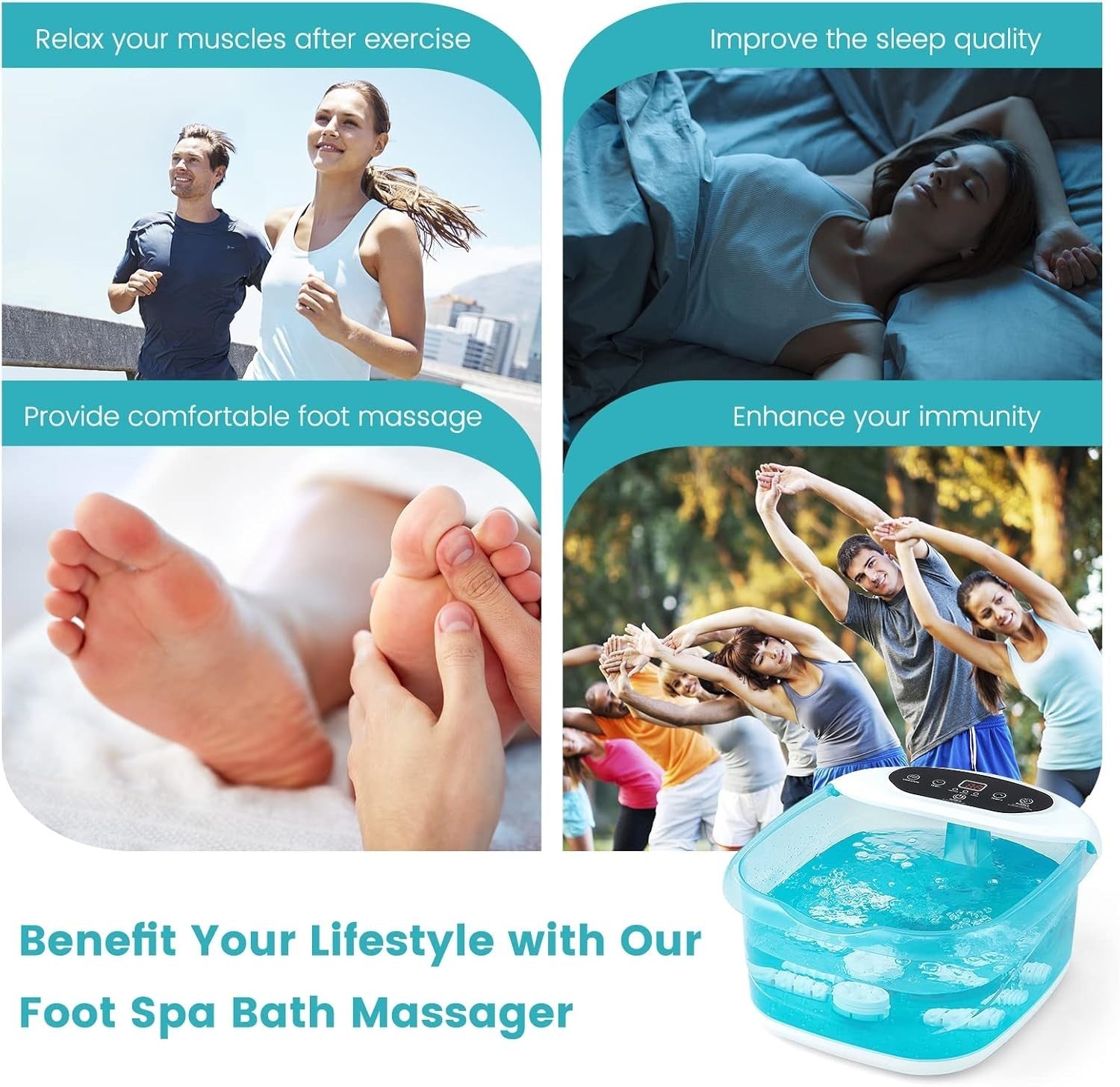 Foot Spa Massager with Heat & Bubbles, Vibration, 12 Rollers, Pedicure Tub