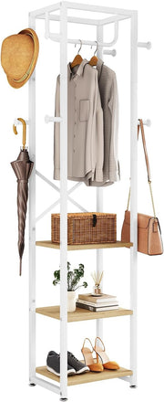 Freestanding Coat Rack with Shelves & Hooks Entryway Storage Stand 180cm
