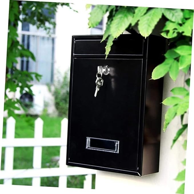 Wall Mounted Iron Mailbox Black – Secure Outdoor Post Box for Letters Newspapers