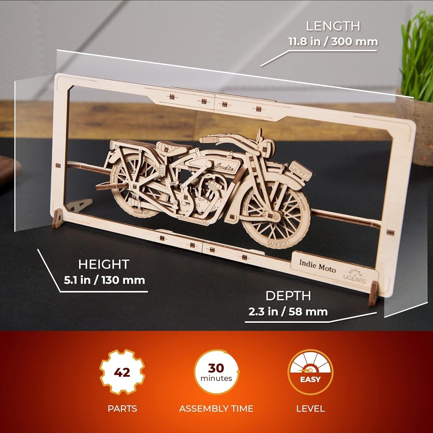Vintage Wooden Motorcycle Wall Puzzle | DIY Framed Model for Adults