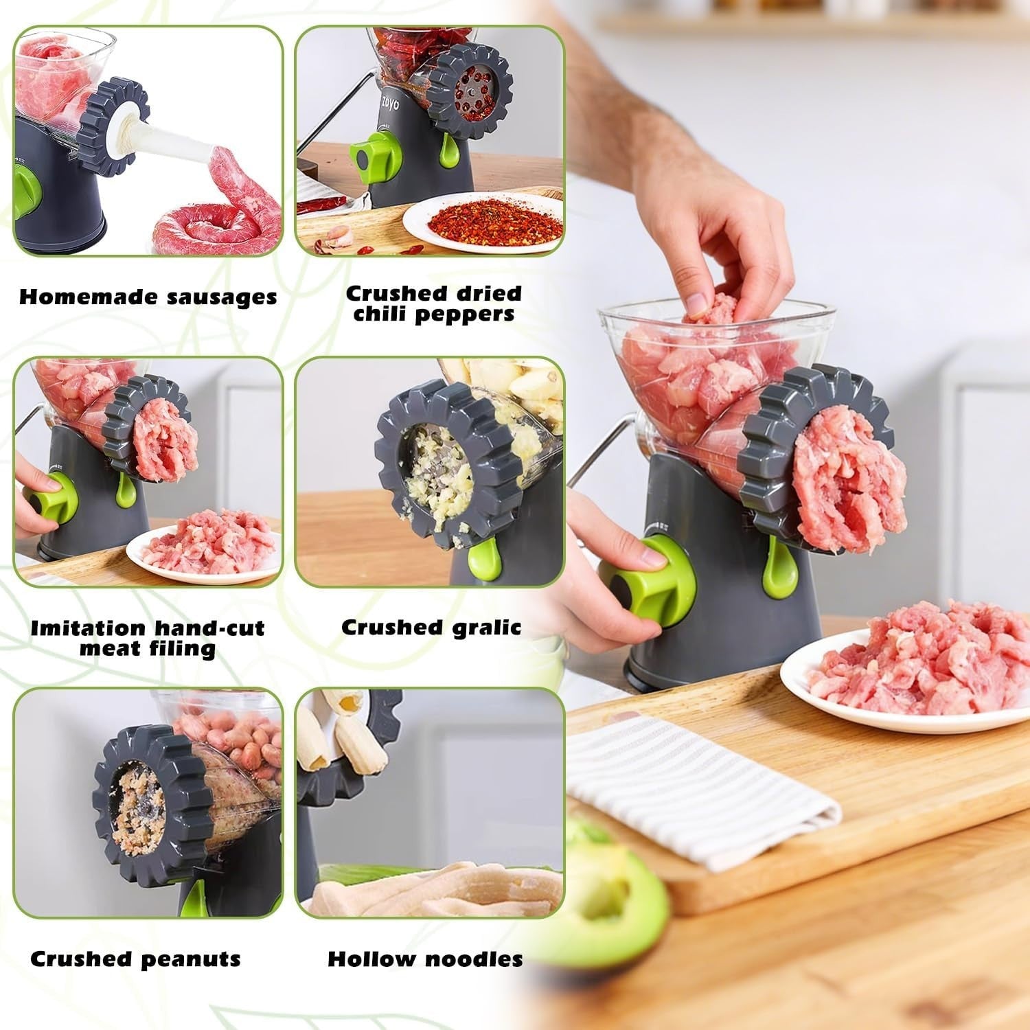 6 in 1 Manual Meat Grinder Sausage Stuffer Mincer Suction Base