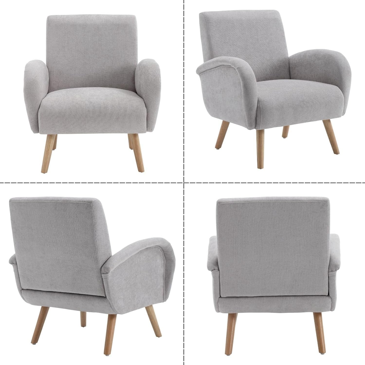 Modern Grey Fabric Armchair Tub Chair Wooden Legs Lounge Bedroom
