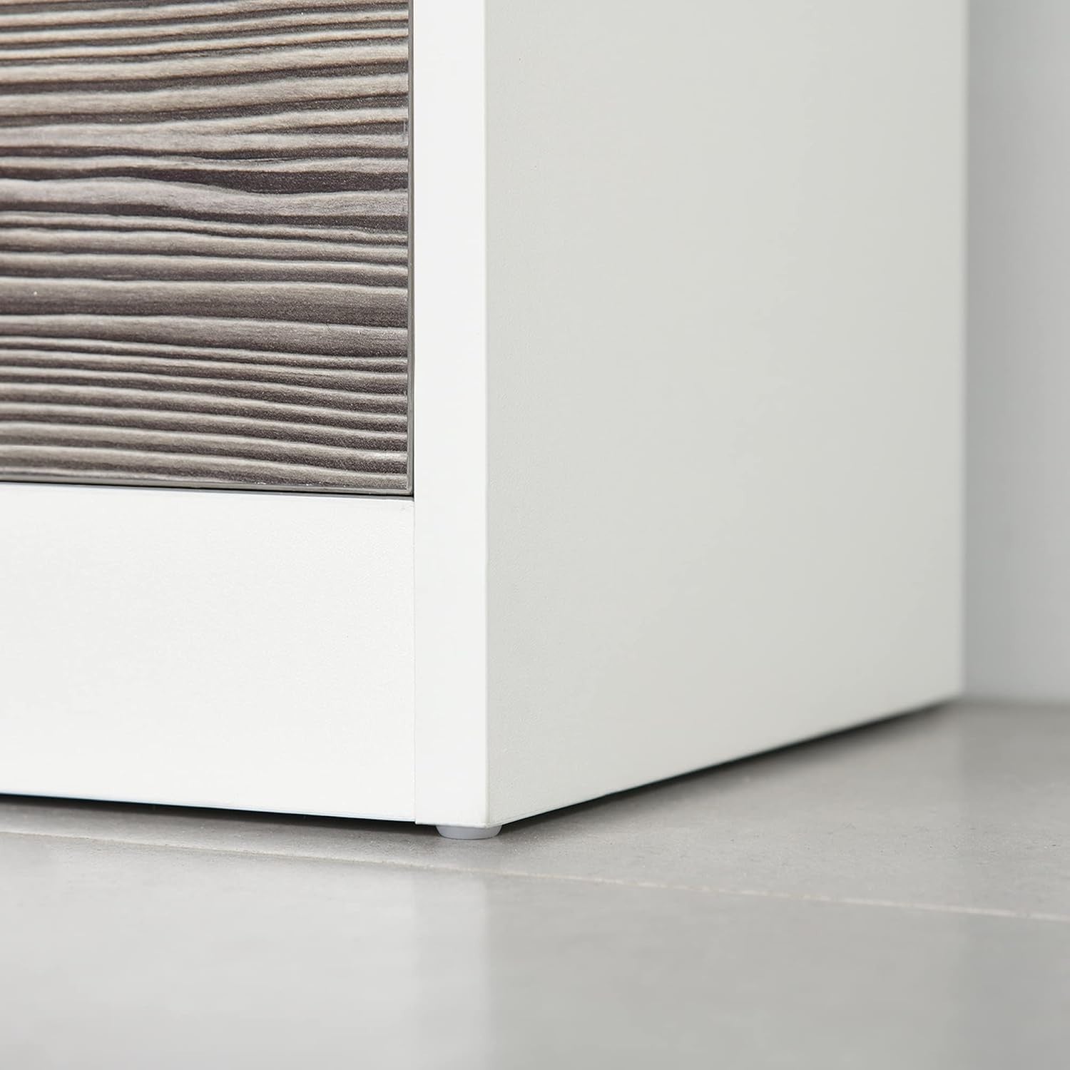 Grey Shoe Cabinet w/Flip Doors, Drawer & Glass Top – Holds 16 Pairs
