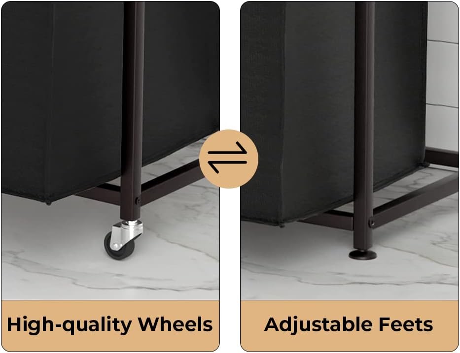 3 Section Laundry Hamper with Shelf Removable Bags Wheels Rustic Brown 180L