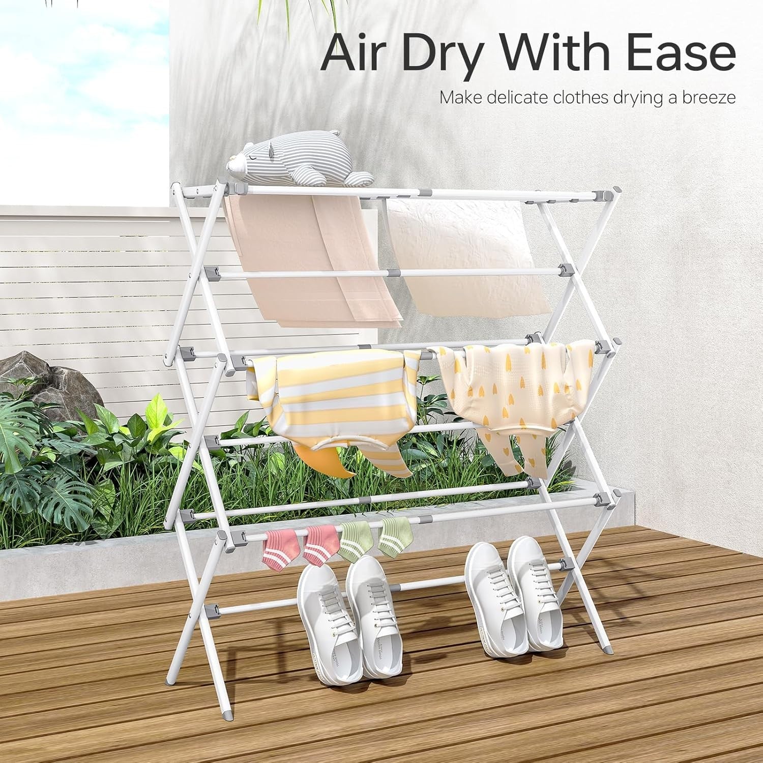 3 Tier Clothes Airer Folding Drying Rack 11 Pole Extendable Indoor Outdoor