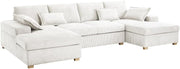 Large Cream Jumbo Cord U-Shape Sofa | Deep Seat, 5-Seater + Footstool