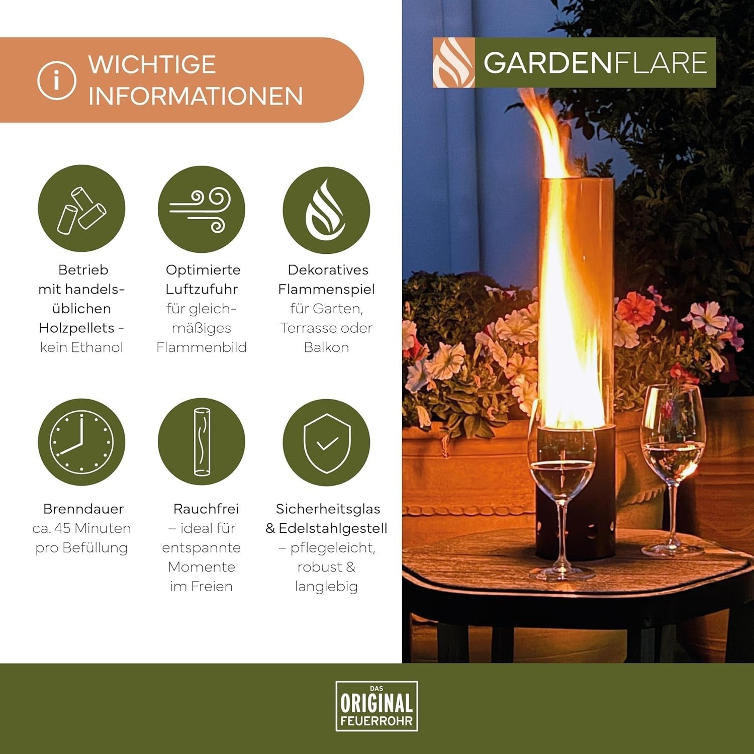 Outdoor Table Fireplace, Smokeless Stainless Steel, Wood Pellet Powered (Black)