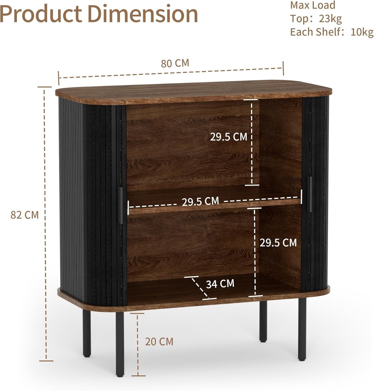 Modern Black Sideboard Buffet Cabinet Cupboard with Sliding Tambour Doors