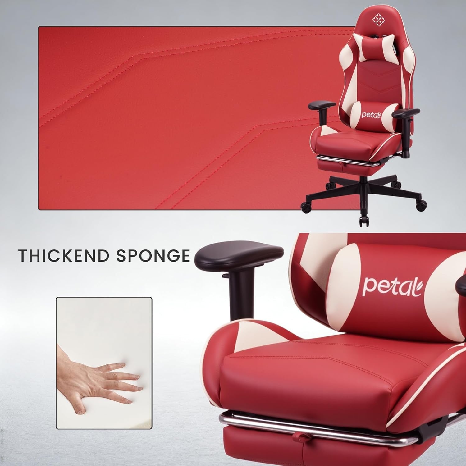 Ergonomic Gaming Chair Recliner w Footrest Lumbar Support Red