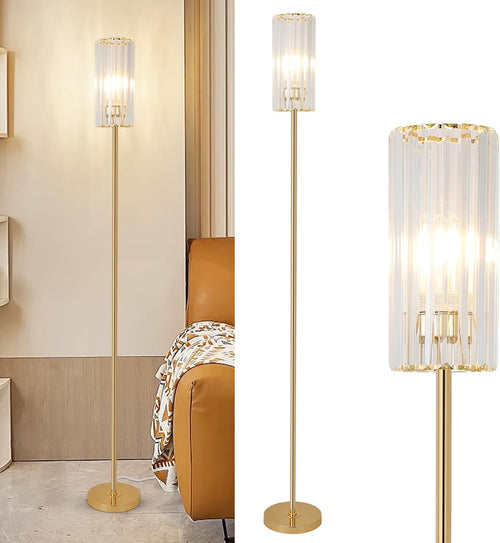 Gold Crystal Floor Lamp Glass Shade Tall Corner Standing Light E27