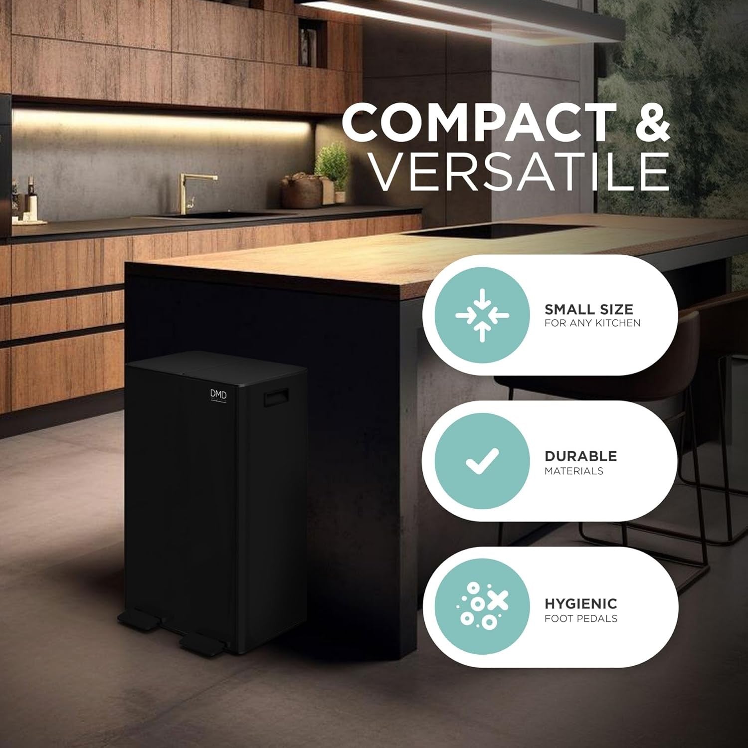 60L Matt Black Recycling Bin 2x30L + 3L Compost Pedal