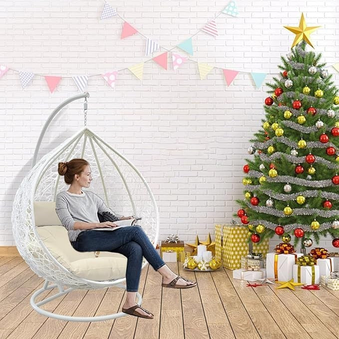 Outdoor Hanging Egg Chair with Cushion – Rattan Swing Seat, 150KG Capacity