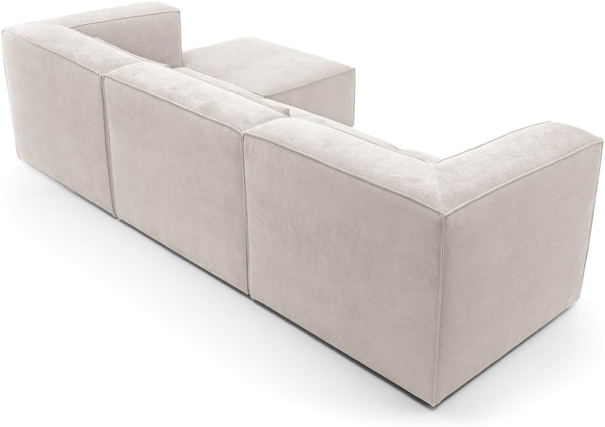 White Corner Sofa L Shape | Modular 4 Seater Chenille Sectional | Soft & Modern