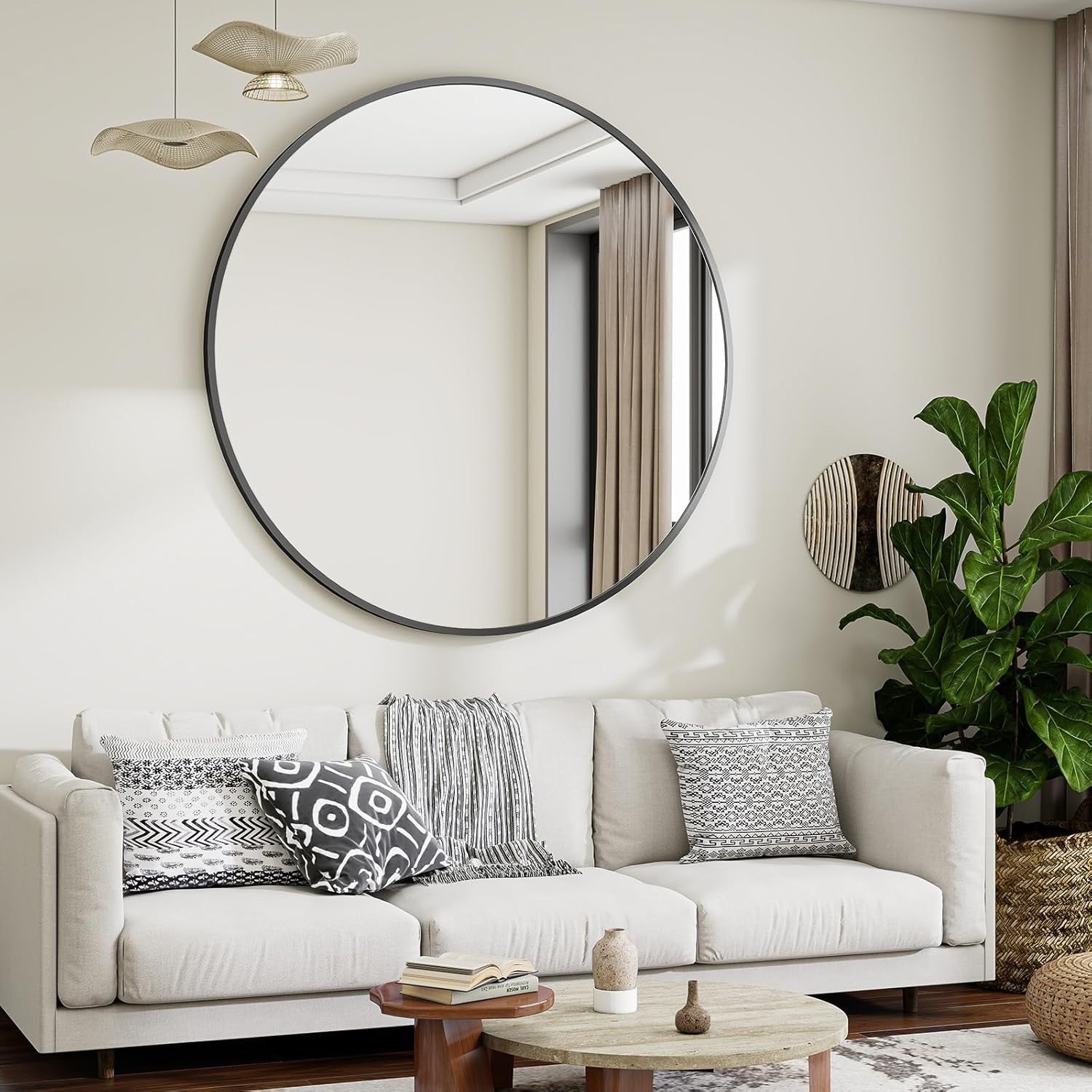 Large Round Wall Mirror 106cm with Seamless Aluminum Frame & Easy Mount