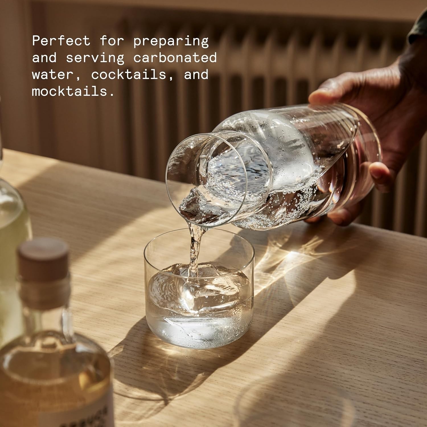 Crystal Glass Carafe 1.1L with Stainless Steel Bar Spoon | Modern Drink Serving
