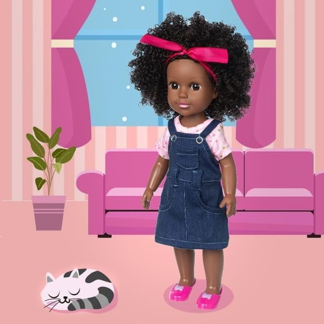 14.5” Black Baby Doll Realistic Silicone Girl Washable Doll Set