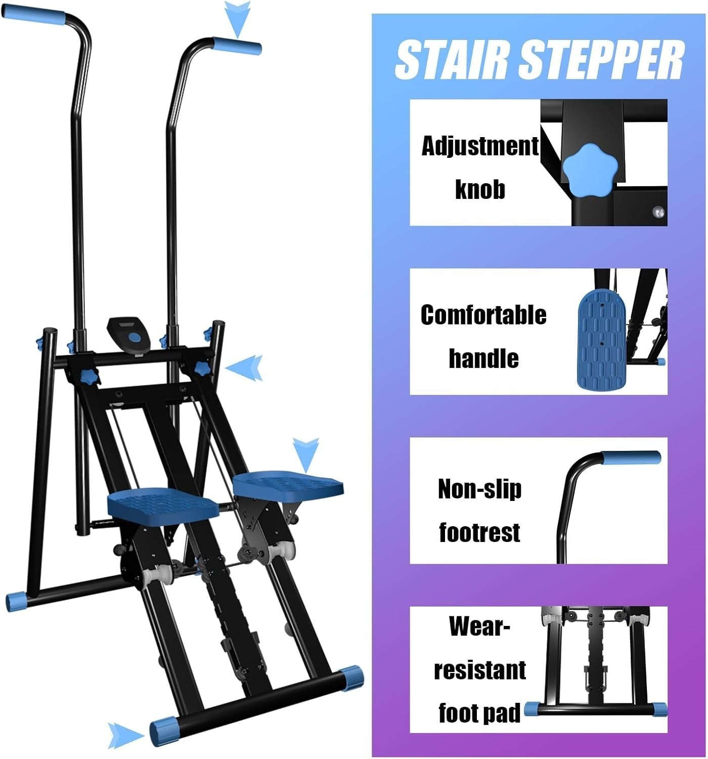 Foldable Stair Stepper Machine for Home w/ Adjustable Speed & Handle