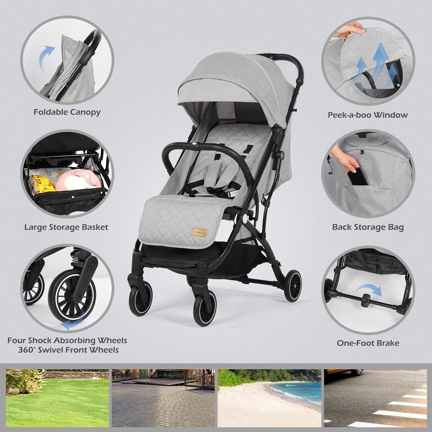 One-Hand Fold Baby Stroller Compact Travel Buggy Lightweight 0-15kg