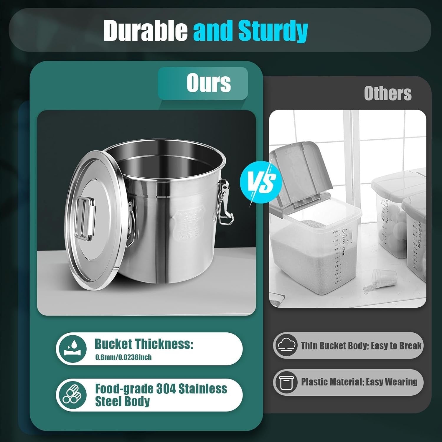 12L Stainless Steel Airtight Rice Grain Storage Bin