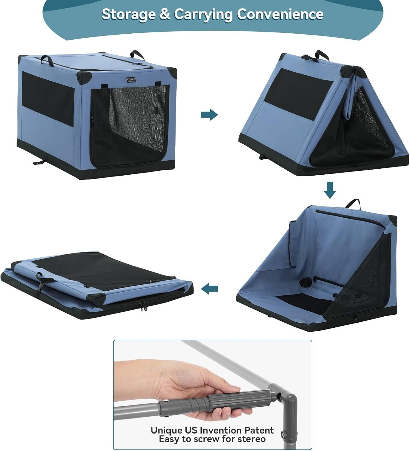 Foldable Large Soft Dog Crate Travel Pet Carrier Kennel 3-Door Fabric Cage 100cm
