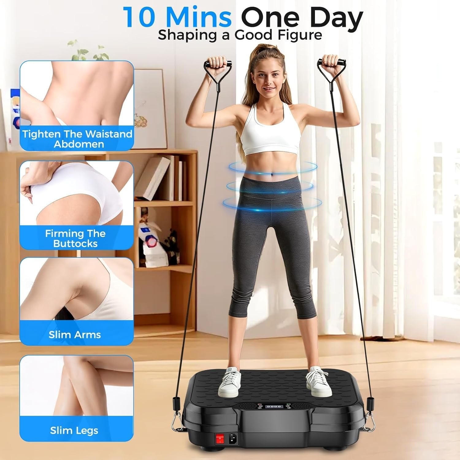 Black Vibration Plate Exercise Machine Lymphatic Drainage 250 Speeds 450lb