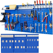 Wall-Mounted Pegboard Tool Organizer Kit 3 Boards 28 Accessories Black/Blue