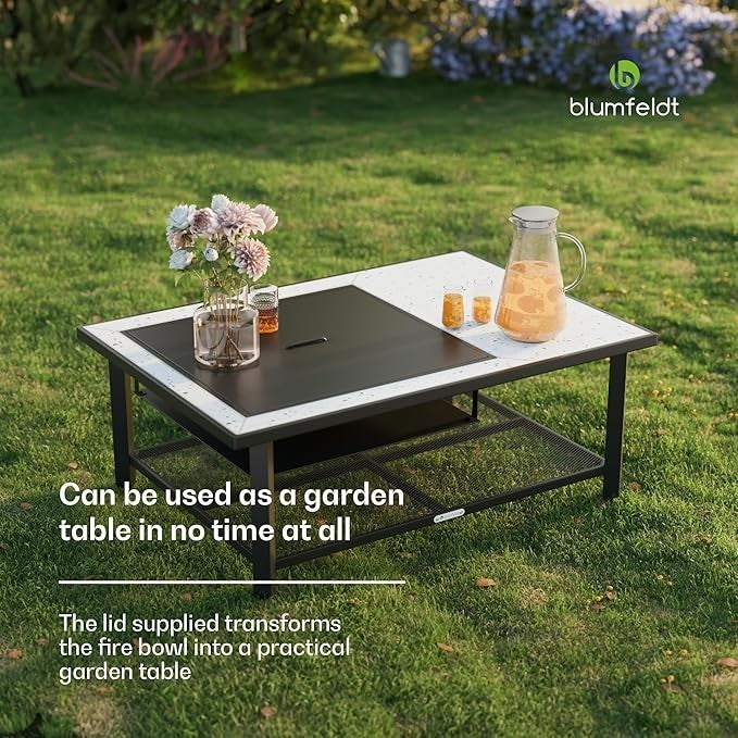3-in-1 Fire Pit Table BBQ Outdoor Heater & Dining Table Terrazzo Top 122cm