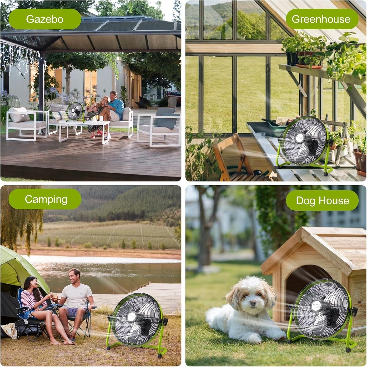 20W Solar Floor Fan – 15000mAh Rechargeable Portable 12-Speed Outdoor Black