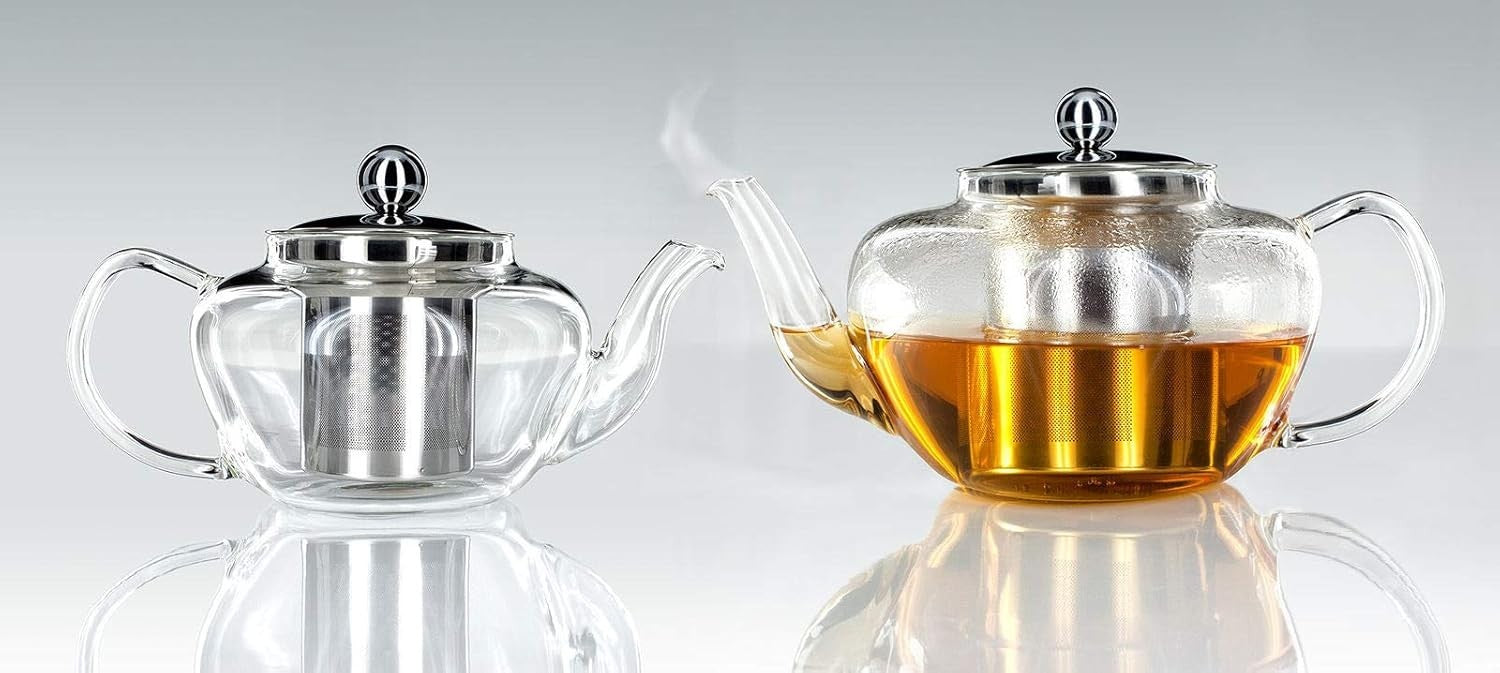 Glass Teapot 1L Loose Leaf Tea Pot Stainless Steel Infuser & Lid