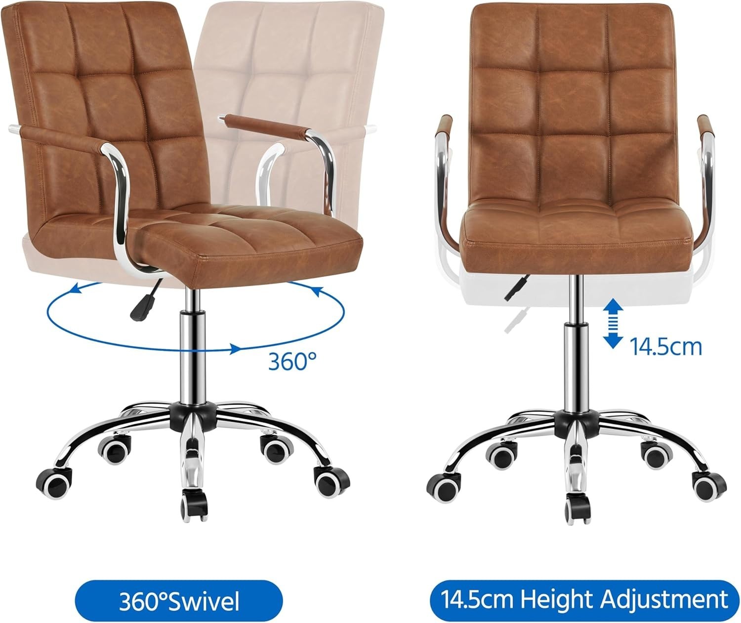 Retro Brown Faux Leather Office Desk Chair Adjustable Swivel Task Rolling Seat