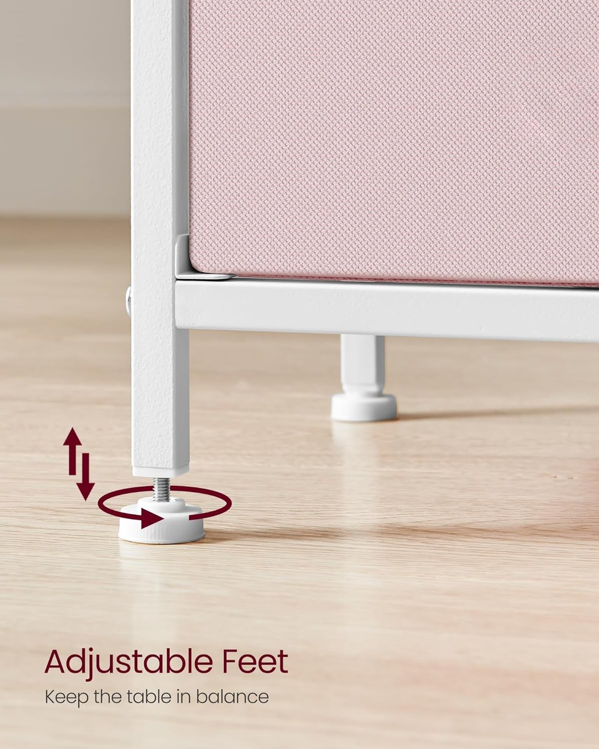 Tall Pink Bedside Table with 2 Fabric Drawers & Shelf – Modern Storage Unit