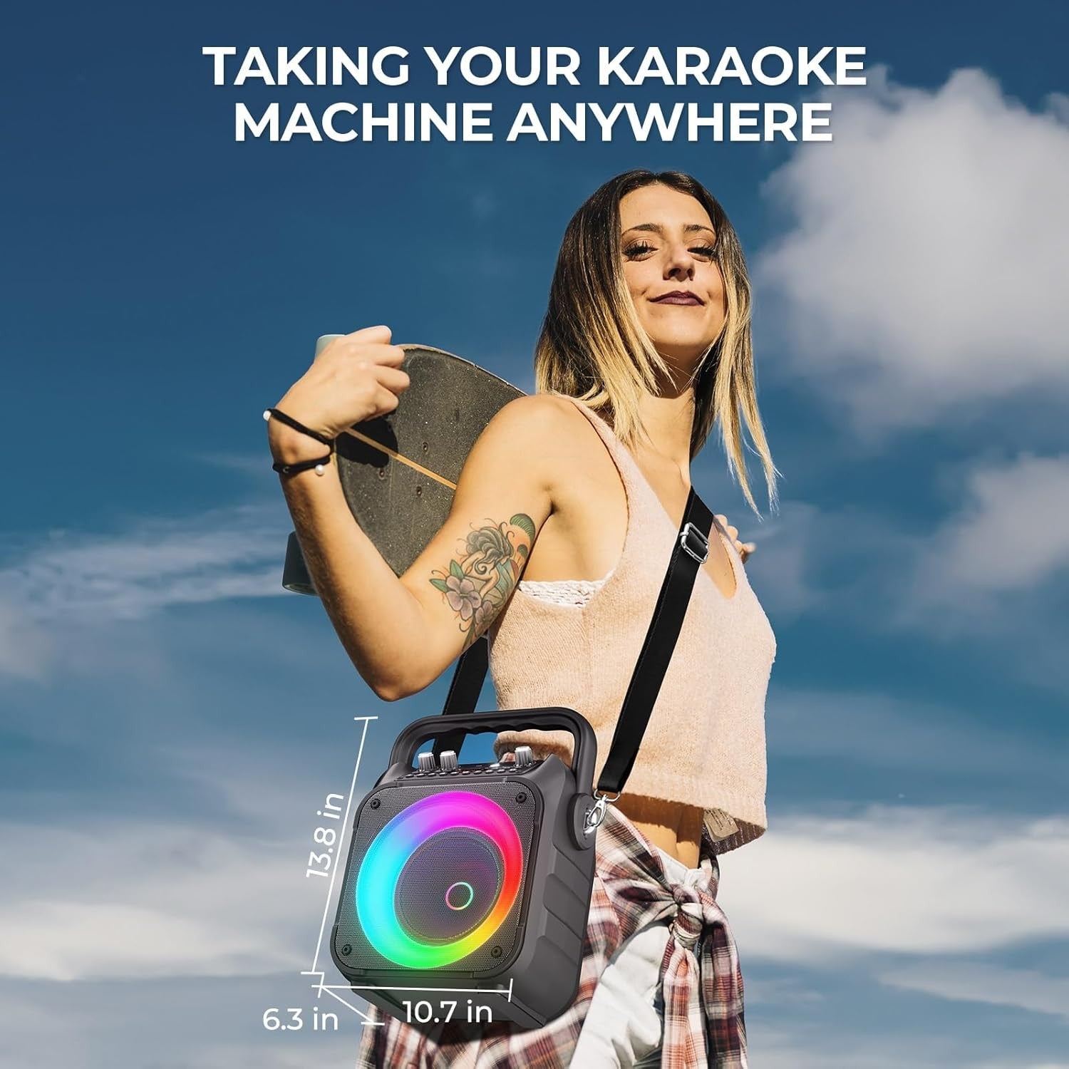 Karaoke Machine with 2 Wireless Mics Bluetooth PA Speaker