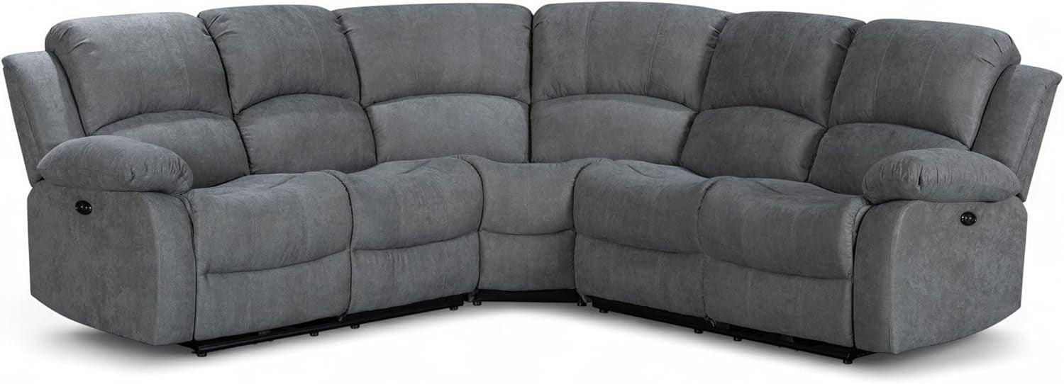 Electric Recliner 5-Seater L Shaped Corner Sofa with USB & Cupholders Dark Grey